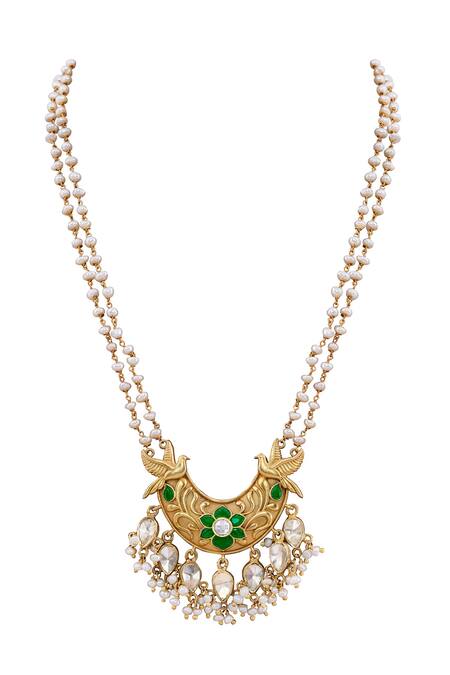 Anita Dongre_Gold Plated Animalar Zircon And Pearl Embellished Necklace _Online_at_Aza_Fashions
