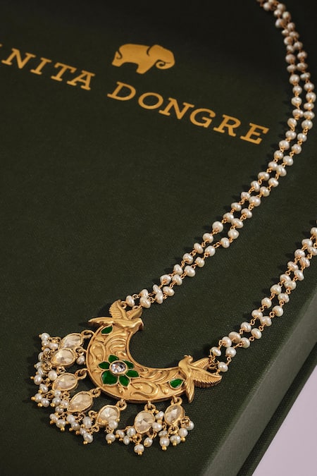 Buy_Anita Dongre_Gold Plated Animalar Zircon And Pearl Embellished Necklace _Online_at_Aza_Fashions