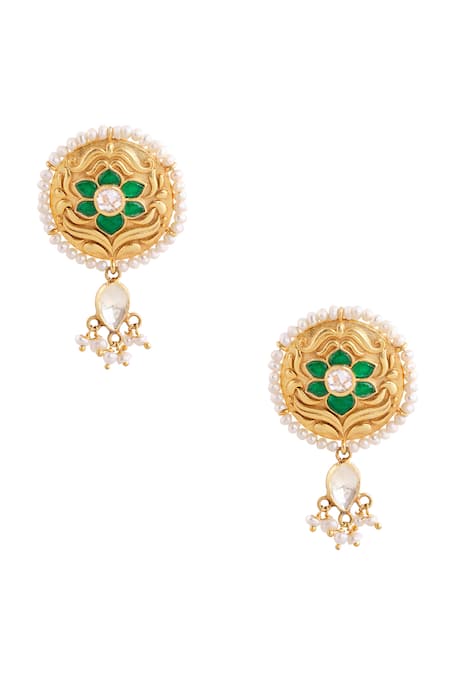 Anita Dongre Eira Floral Motif Zircon & Pearl Drop Earrings 