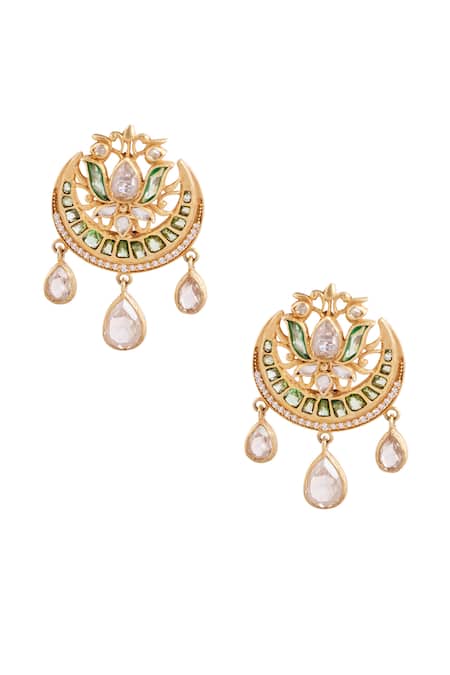 Anita Dongre Qiana Gold Plated Zircon & Pearl Chandbali Earrings 