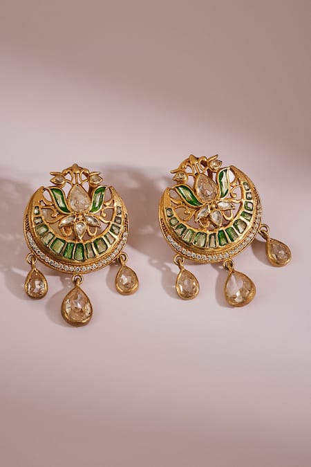 Anita Dongre Qiana Gold Plated Zircon & Pearl Chandbali Earrings 