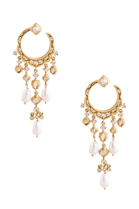 Anita Dongre Jahmir Zircon & Pearl Chandbali Earrings 