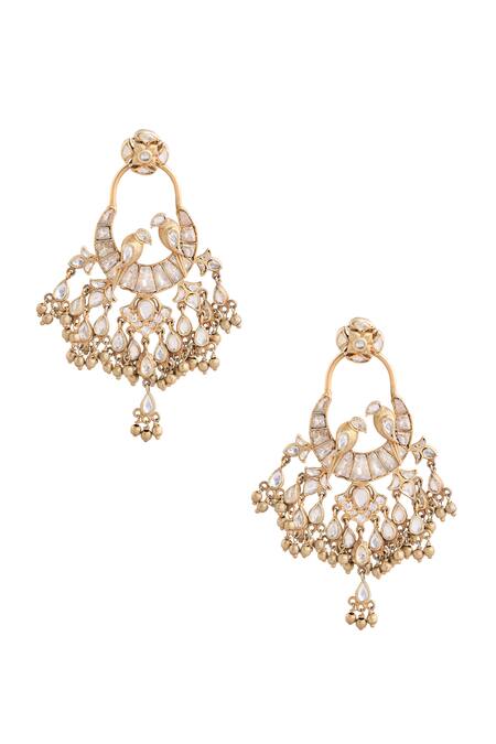 Anita Dongre_Gold Plated Pearls, Stones Imani Zircon And Bird Motif Drop Earrings _Online_at_Aza_Fashions