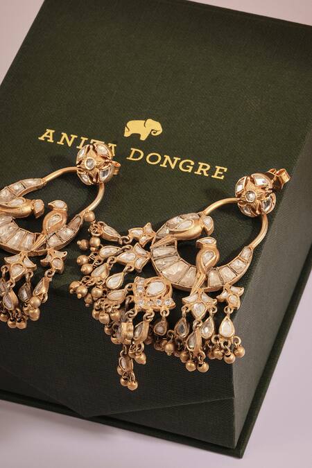 Buy_Anita Dongre_Gold Plated Pearls, Stones Imani Zircon And Bird Motif Drop Earrings _Online_at_Aza_Fashions