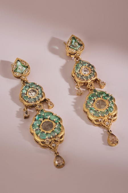 Anita Dongre Gold Plated Stones Sabiha Zircon Embellished Tiered Drop Earrings 