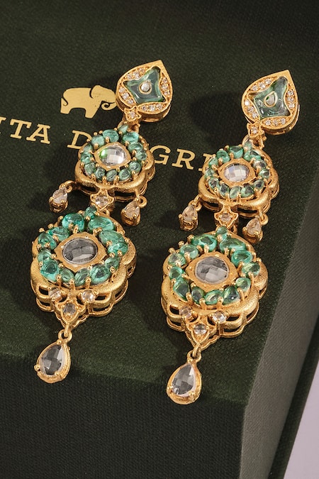 Anita Dongre_Gold Plated Stones Sabiha Zircon Embellished Tiered Drop Earrings _Online_at_Aza_Fashions