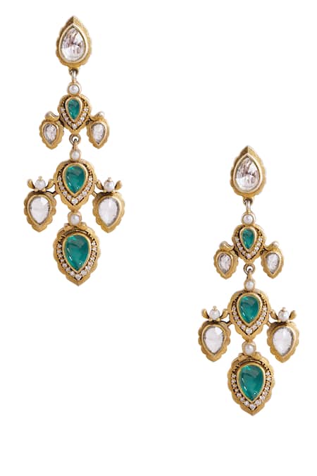 Anita Dongre Jahanzeb Zircon & Gold Polish Drop Earrings 