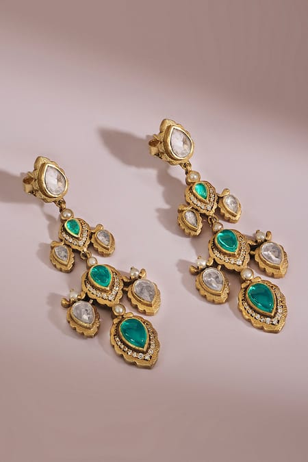 Anita Dongre Gold Plated Stones Jahanzeb Zircon And Polish Drop Earrings 
