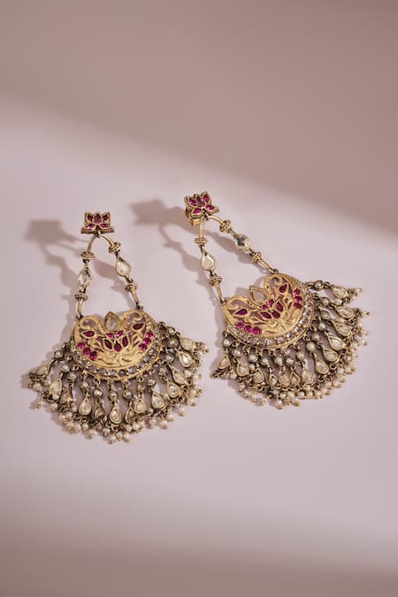 Anita Dongre Gold Plated Stones, Pearls Dakshi Zircon And Embellished Drop Earrings 