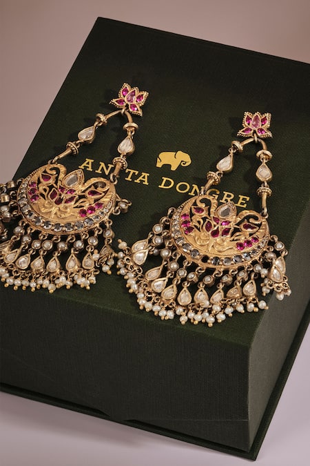 Buy_Anita Dongre_Gold Plated Stones, Pearls Dakshi Zircon And Embellished Drop Earrings _Online_at_Aza_Fashions