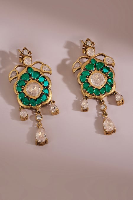 Anita Dongre Gold Plated Stones Mehvash Zircon And Polish Drop Earrings 