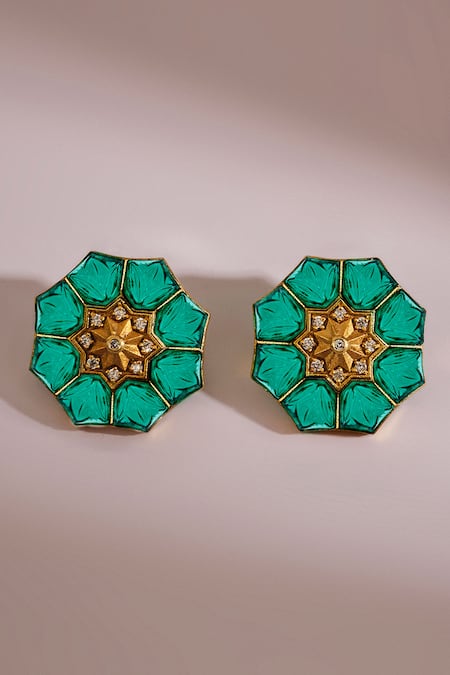 Anita Dongre Gold Plated Zari, Stones Orenda Zircon Stud Earrings 
