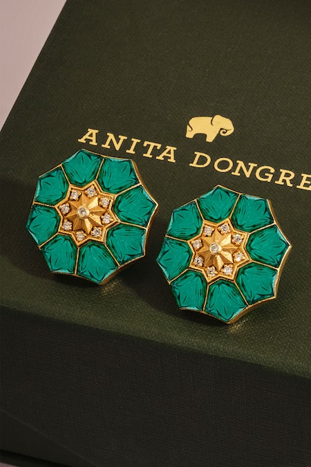 Anita Dongre_Gold Plated Zari, Stones Orenda Zircon Stud Earrings _Online_at_Aza_Fashions