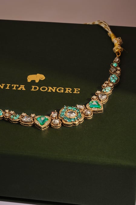 Anita Dongre_Gold Plated Gulbano Zircon Stone Embellished Choker Necklace _Online_at_Aza_Fashions