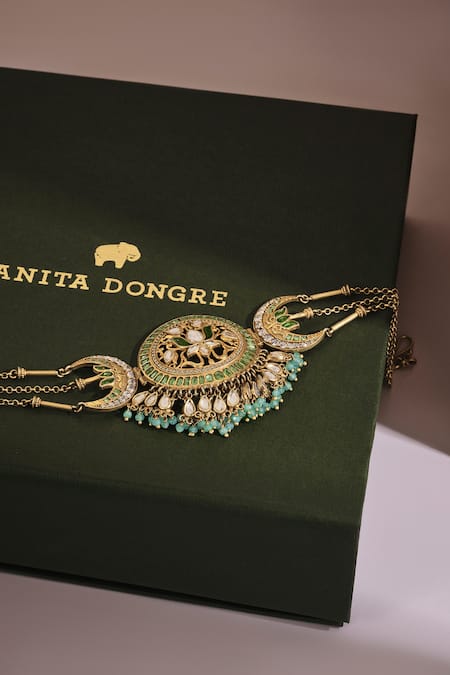 Buy_Anita Dongre_Gold Plated Aamira Zircon Embellished Choker Necklace _Online_at_Aza_Fashions