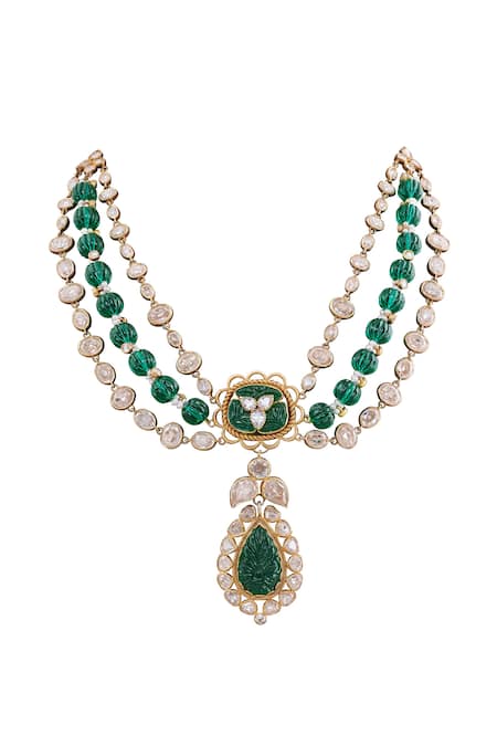 Anita Dongre_Gold Plated Sehrish Zircon And Carved Green Onyx Beaded Necklace _Online_at_Aza_Fashions