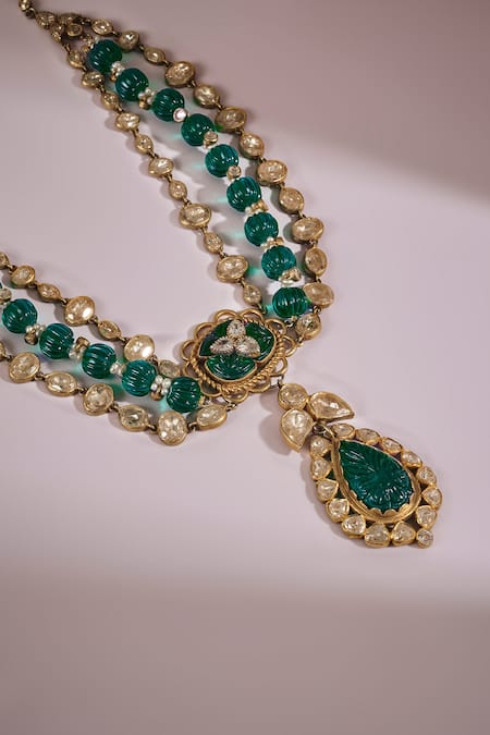 Anita Dongre Sehrish Zircon & Carved Green Onyx Beaded Necklace 