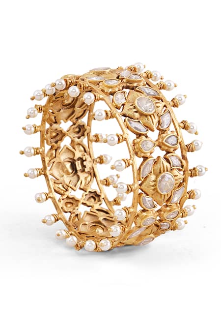 Anita Dongre Gold Plated Pearls, Stones Ruhoi Zircon And Embellished Bangle 