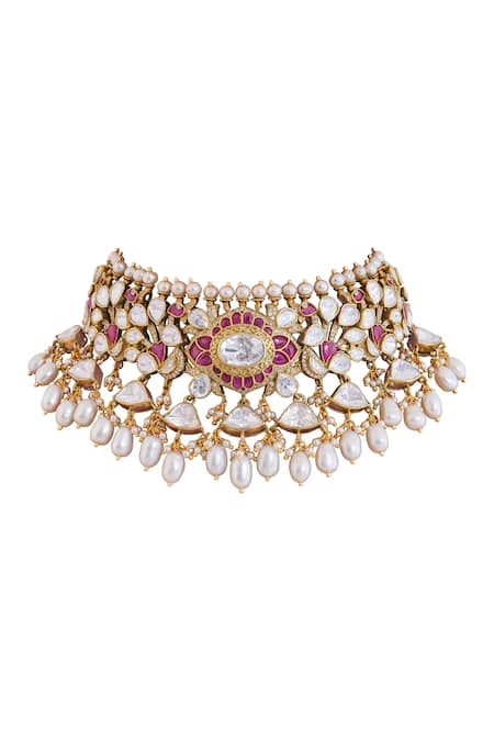 Anita Dongre Gold Plated Mifraz Polish Zircon And Pearl Choker 