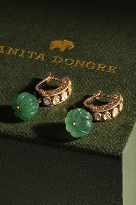 Anita Dongre_Gold Plated Zari, Pearls Juni Zircon And Drop Hoop Earrings _Online_at_Aza_Fashions