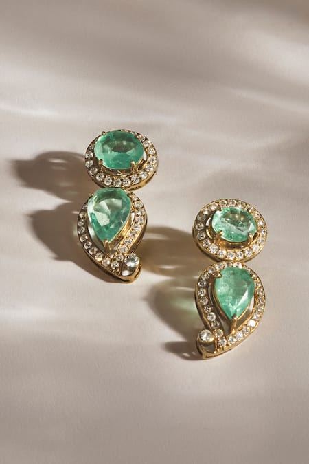 Anita Dongre Gold Plated Stones Zarif Zircon And Polish Drop Earrings 