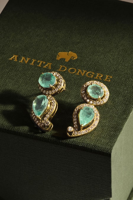 Anita Dongre_Gold Plated Stones Zarif Zircon And Polish Drop Earrings _Online_at_Aza_Fashions