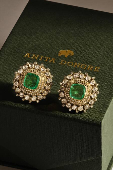Anita Dongre_Gold Plated Stones Ahmreen Zircon Embellished Studs _Online_at_Aza_Fashions