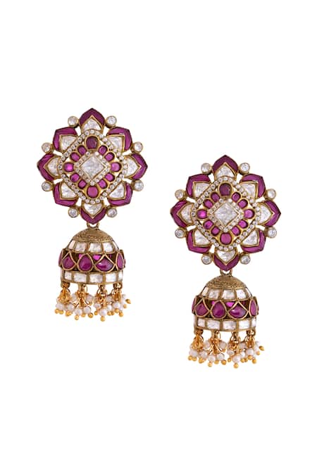 Anita Dongre Arjumand Zircon & Ruby Jhumka Earrings 
