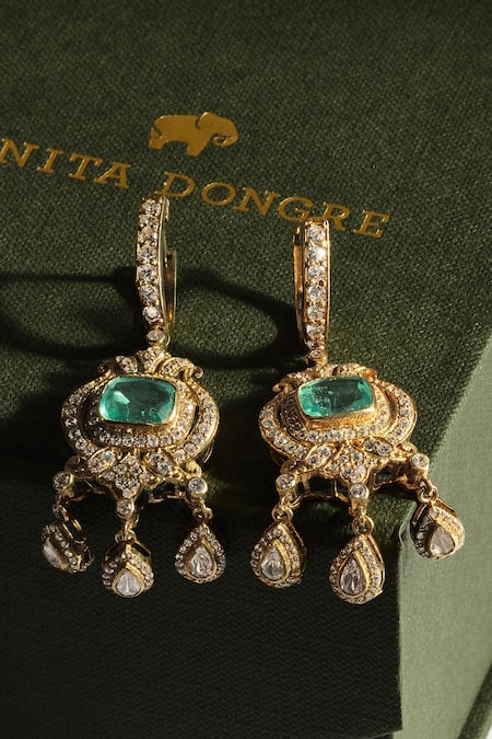 Anita Dongre Afzun Zircon & Gold Polish Drop Earrings 