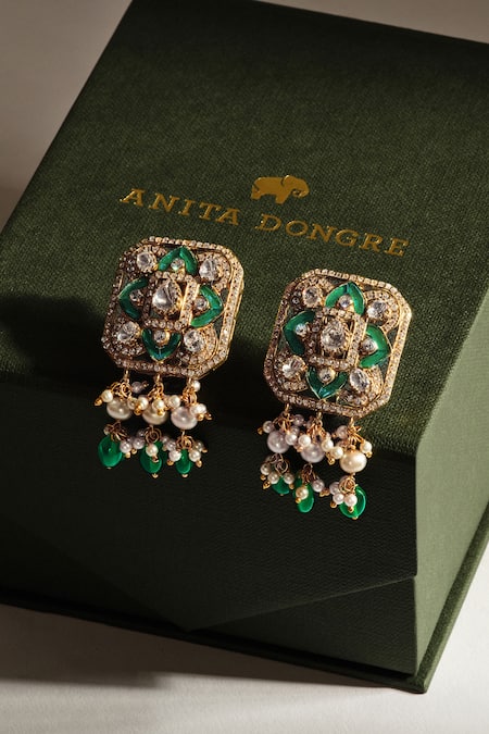 Anita Dongre Novera Zircon & Pearl Drop Earrings 