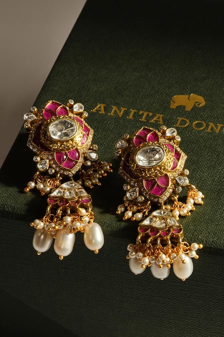 Anita Dongre Mifraz Zircon & Pearl Embellished Drop Earrings 