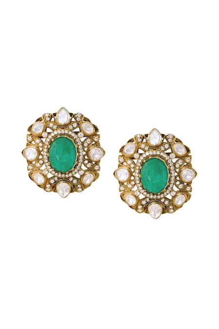 Anita Dongre Arfa Zircon Studded Oval Stone Earrings 