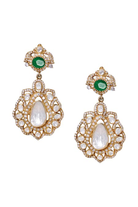 Anita Dongre Farnoush Zircon & Emerald Drop Earrings 