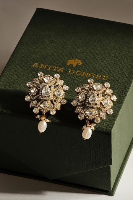 Anita Dongre Nazanin Moissanite & Pearl Drop Earrings 