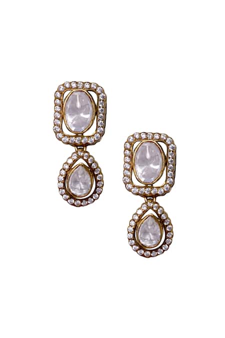 Anita Dongre Gold Plated Stones Guinevere Moissanite Drop Earrings 