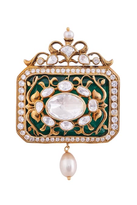 Anita Dongre Gold Plated Stones, Pearls Zarafshan Zircon And Embellished Brooch 