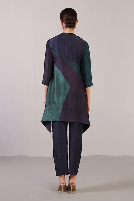 Shop Clos Blue Dupion, Silk Sequins Mandarin Collar Flowna Pattern Kurta With Pant at Aza Fashions Shop_Clos_Blue Dupion, Silk Sequins Mandarin Collar Flowna Pattern Kurta With Pant _at_Aza_Fashions