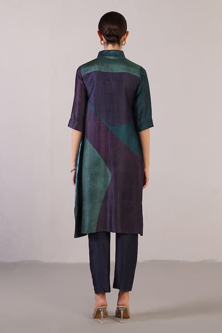 Shop Clos Blue Dupion, Silk Sequins Collared, Button-down Flowna Pattern Kurta With Pant at Aza Fashions Shop_Clos_Blue Dupion, Silk Sequins Collared, Button-down Flowna Pattern Kurta With Pant _at_Aza_Fashions