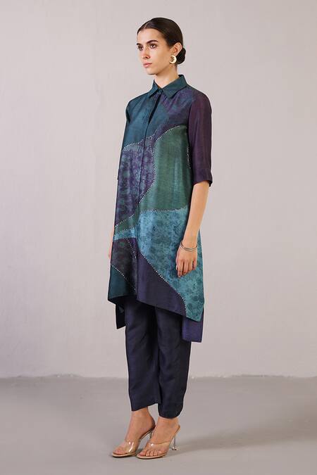 Clos Blue Dupion, Silk Sequins Collared, Button-down Flowna Pattern Kurta With Pant Online at Aza Fashions Clos_Blue Dupion, Silk Sequins Collared, Button-down Flowna Pattern Kurta With Pant _Online_at_Aza_Fashions