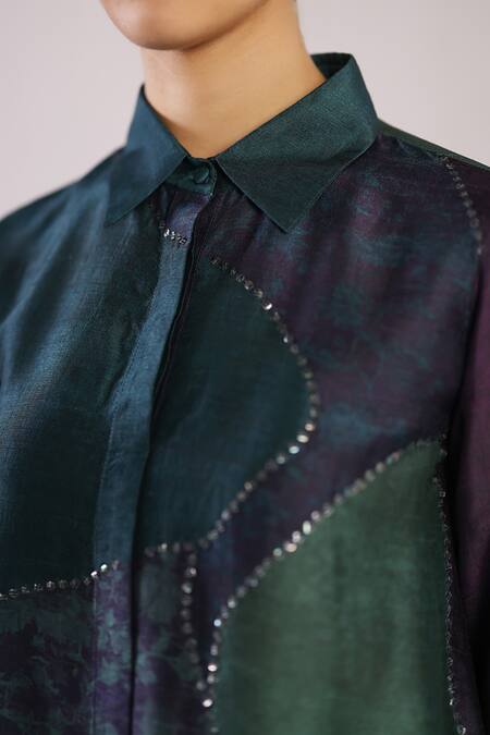 Buy Clos Blue Dupion, Silk Sequins Collared, Button-down Flowna Pattern Kurta With Pant Online at Aza Fashions Buy_Clos_Blue Dupion, Silk Sequins Collared, Button-down Flowna Pattern Kurta With Pant _Online_at_Aza_Fashions