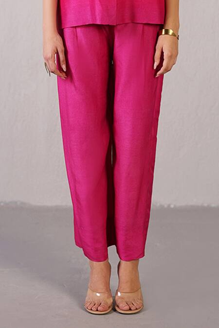 Clos_Orange Dupion, Silk Collared Umbra Shaded Top With Pant _Online_at_Aza_Fashions