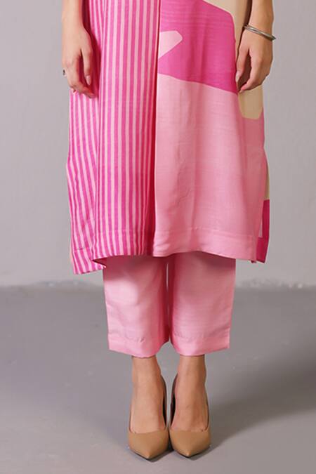 Buy_Clos_Pink Dupion, Silk Round Neck Floro Lemonade Kurta Set _Online_at_Aza_Fashions