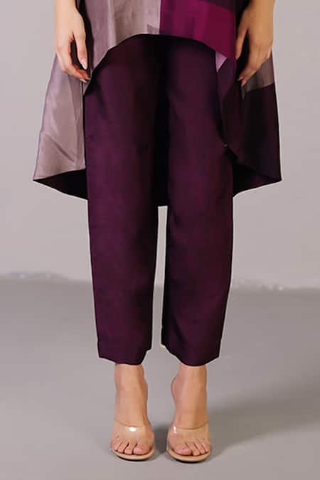 Buy_Clos_Purple Dupion Round Neck Floro Pattern Mulberry Kurta Set _Online_at_Aza_Fashions