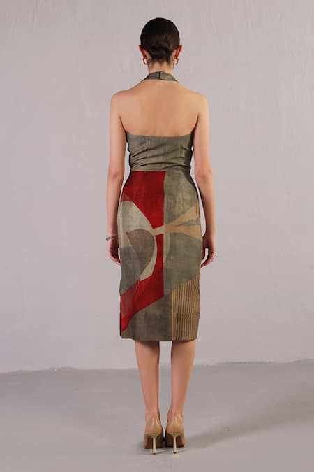 Clos Botanica Pattern Wine & Grey Dress 