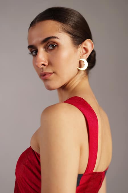 Buy_Clos_Red Silk, Dupion Halter Neck Color Block Jumpsuit _Online_at_Aza_Fashions