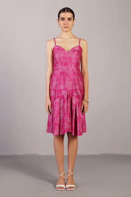 Clos Magenta Dupion, Silk Sweetheart Neck Matrix Dress 