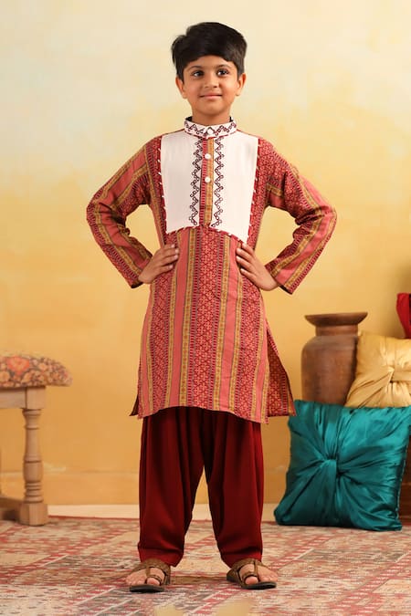 Cute Couture Peach Cotton, Rayon Embroidery Geometric Pattern Kurta With Patiyala Pant 