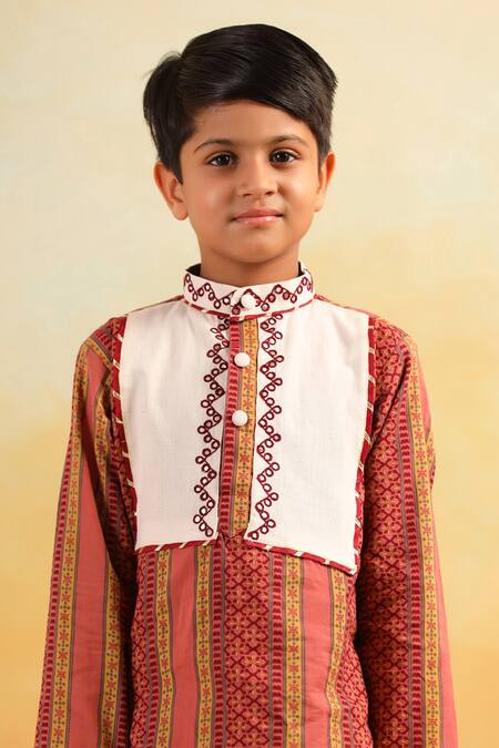 Cute Couture_Peach Cotton, Rayon Embroidery Geometric Pattern Kurta With Patiyala Pant _at_Aza_Fashions