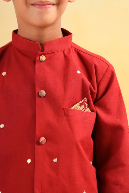 Shop_Cute Couture_Maroon Cotton Mirrors, Embroidery Floral Pattern Kurta With Dhoti Pant _Online_at_Aza_Fashions