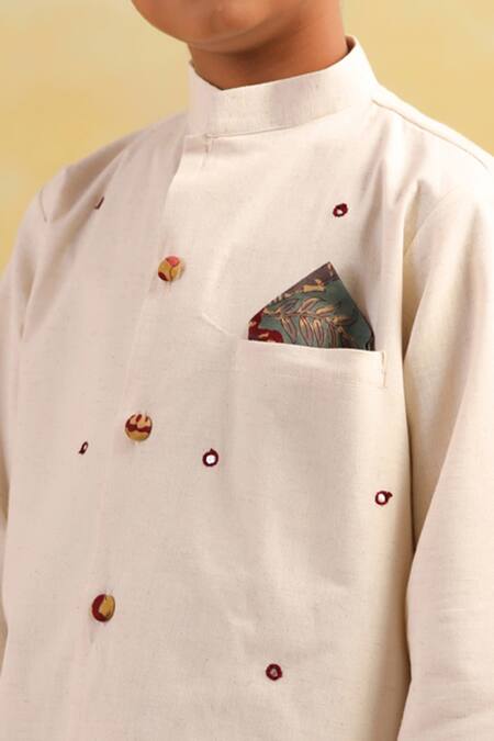 Cute Couture_Beige Cotton Embroidery, Mirrors Work Kurta With Dhoti Pant _Online_at_Aza_Fashions